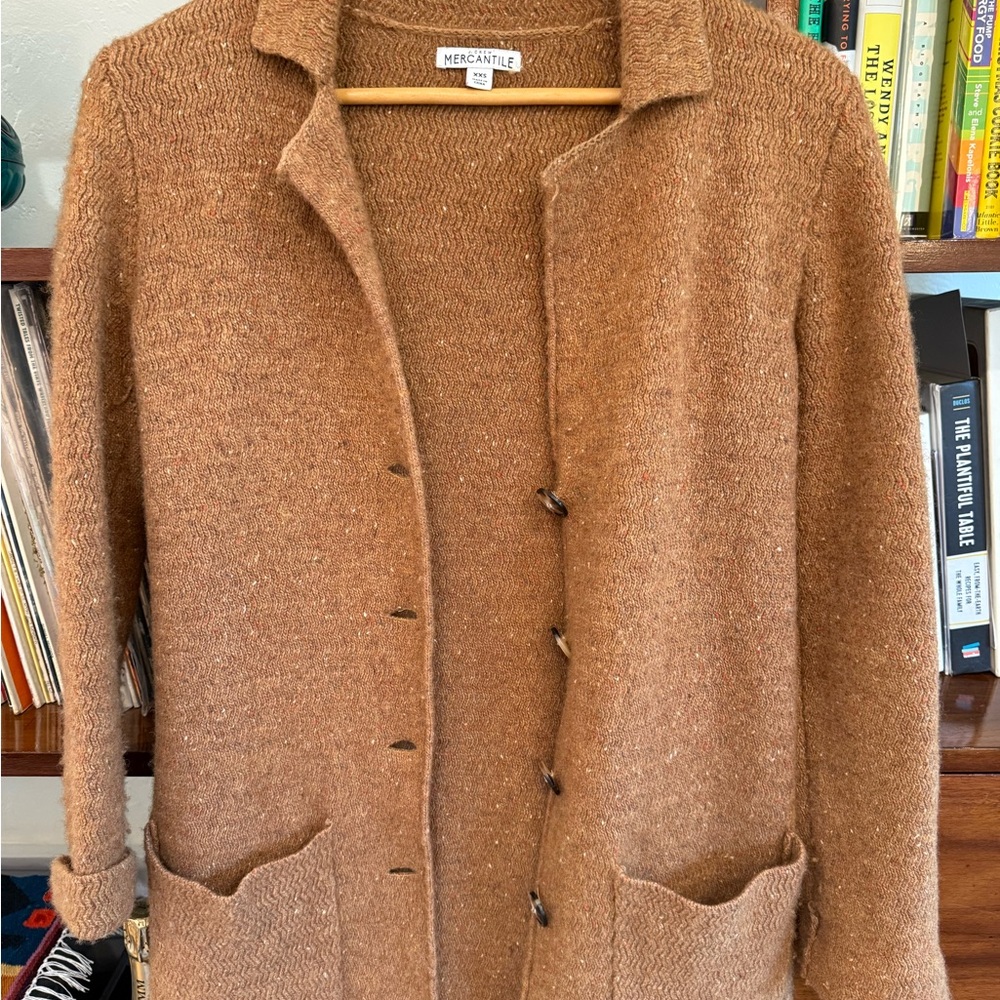 J.Crew Mercantile long oversized wool blend cardigan in Tan - Picture 3 of 7